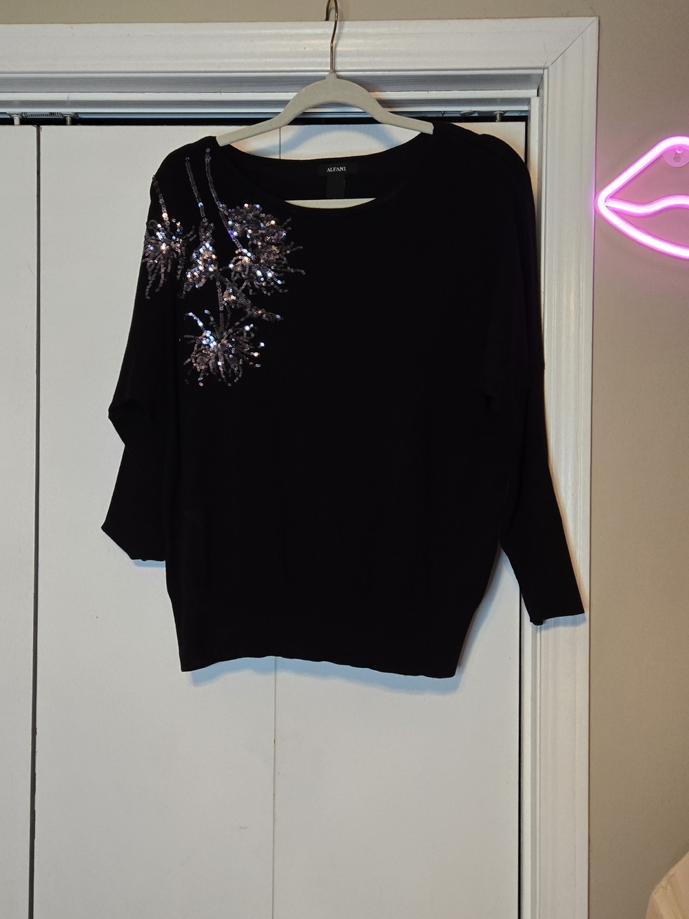 Alfani Black Sequin-Embellished Pullover Top